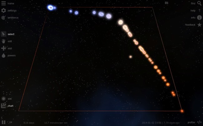 Hertzsprung–Russell diagram in Universe Sandbox. The HR Diagram (star's temperature versus luminosity) was introduced in the early 20th century and helped pave the way for a better understanding of stellar evolution.