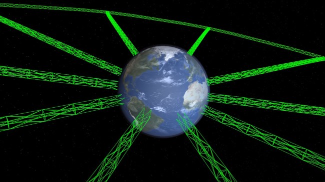 A megastructure around Earth. The green lines are the current, early rendering which will be improved.