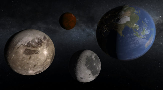 Updated textures and coloring for Ganymede, Sedna, the Moon, and Earth's city lights