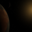 A planet and moon orbiting a star